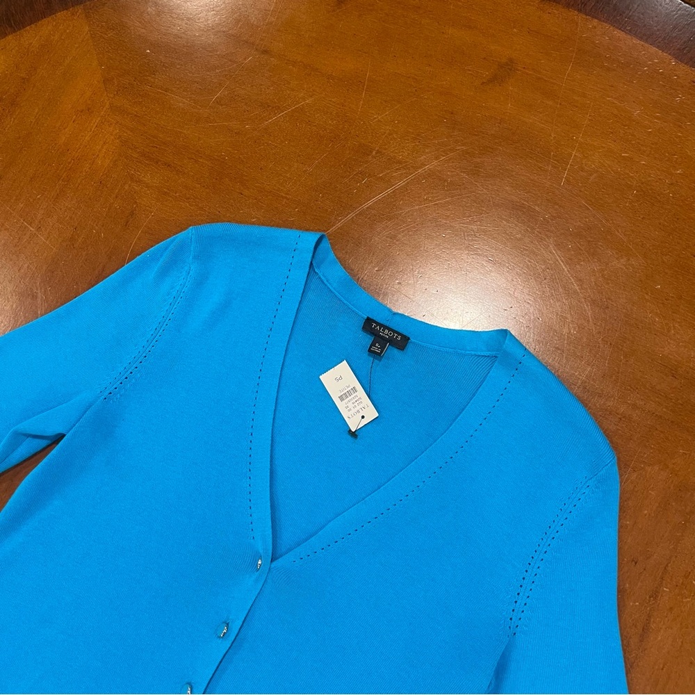 NWT Talbots Kelly Cardigan Sweater Blue PS Small Petite Elbow Length V-Neck - Picture 5 of 16